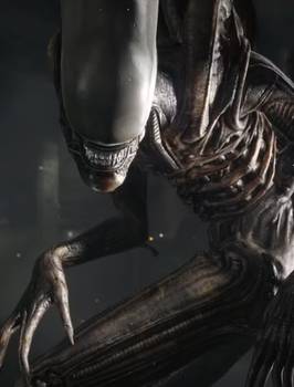 Alien: Isolation's Xenomorph faces the camera, baring its teeth.