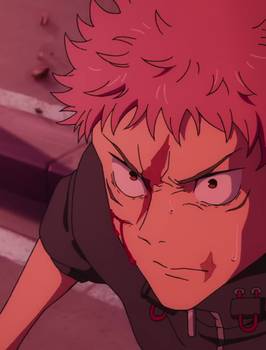 Yuji Itadori scowling mid-fight in JJK season 3